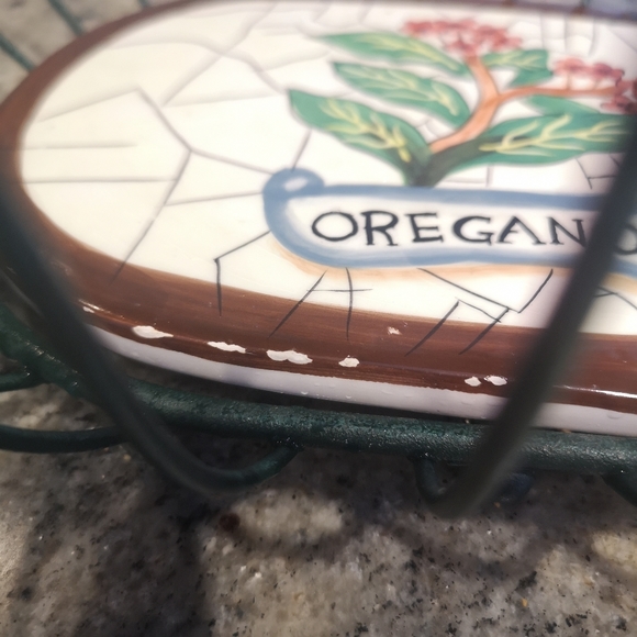 3 for$15 Green Oval 13"Metal Basket With Hand Painted Ceramic Tile Featuring - Picture 6 of 9